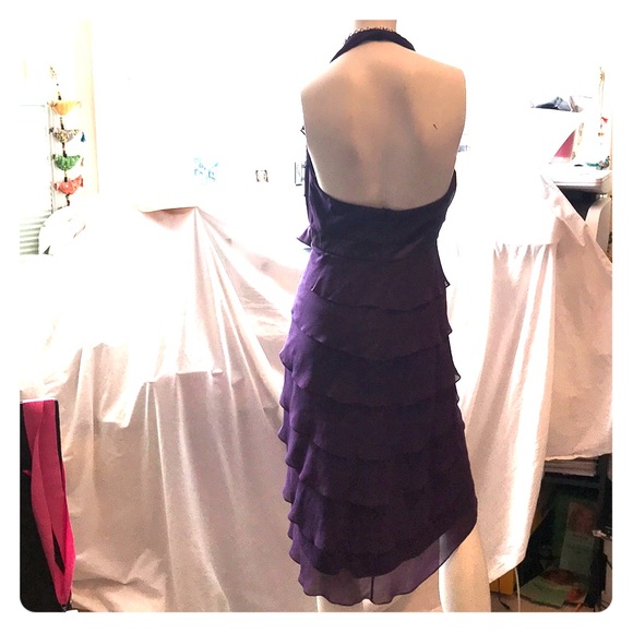 Tadashi halter party dress Evening purple Eggplant rhinestone pin sz 4 vintage - Picture 5 of 9